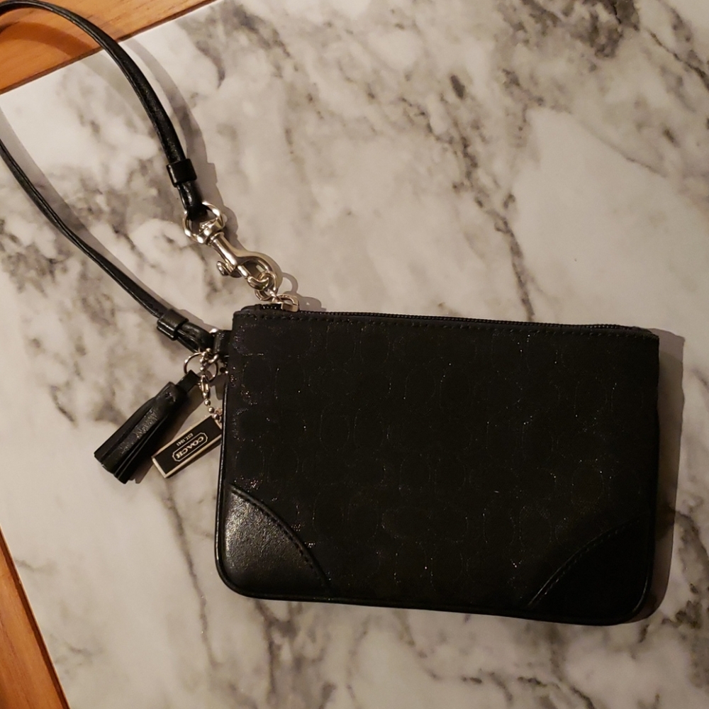 Coach metallic canvas wristlet